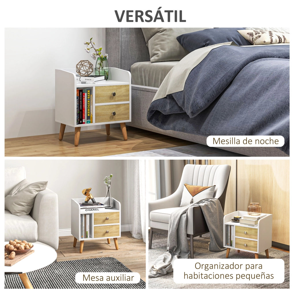 Comodino con 2 Cassetti e Ripiano Aperto ¨C Zephmum ¨C Pino 43x30x49 cm