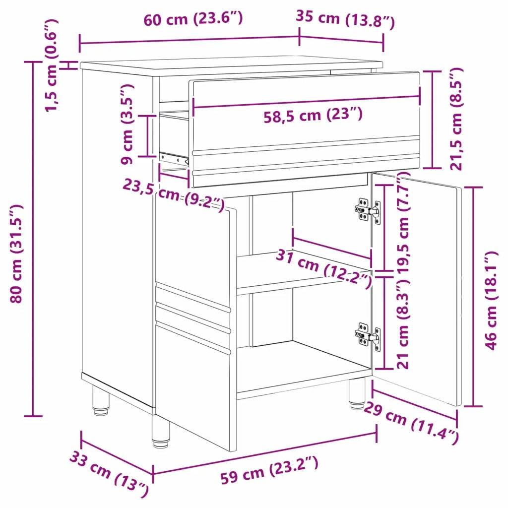 Mobiletto da bagno Legno antico 60 x 35 x 80 cm