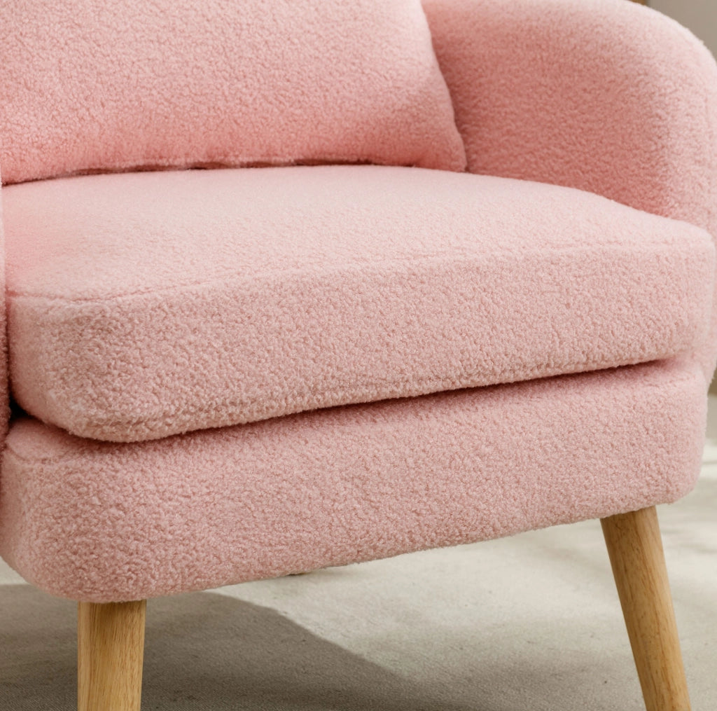 Poltrona singola in tessuto teddy rosa con cuscino di seduta da 14 cm