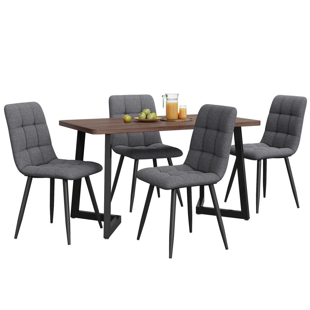 Tavolo da pranzo con 4 sedie in MDF colore noce e gambe in metallo nero per cucina e soggiorno