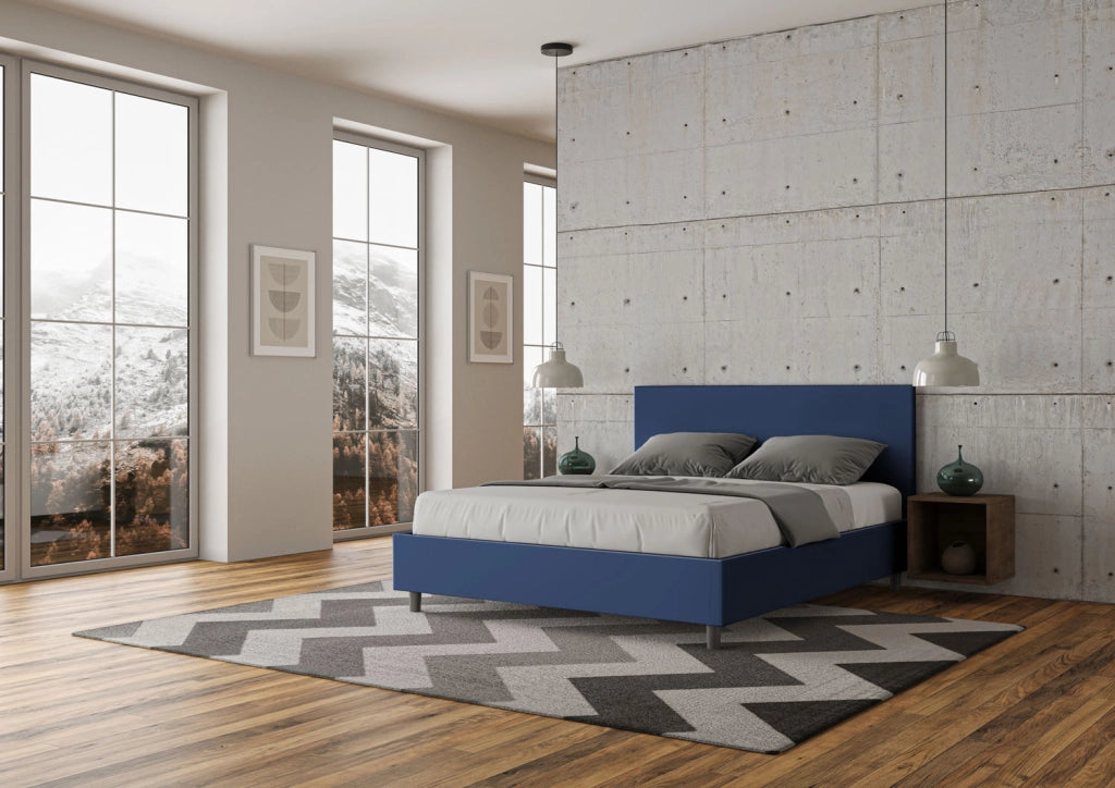 BS COM Letto matrimoniale senza rete imbottito 160x190 similpelle blu