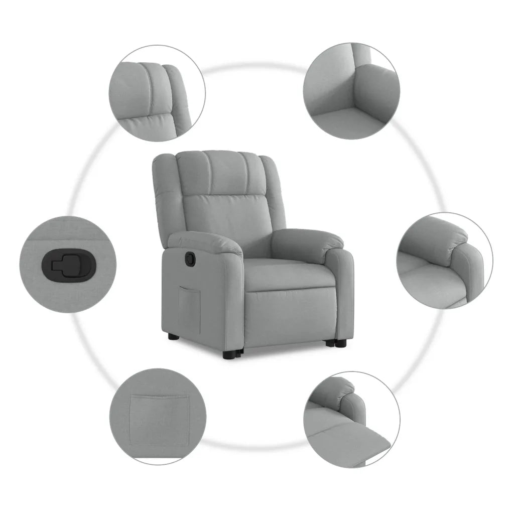 Poltrona | Sedia Relax Alzapersona Reclinabile Grigio Chiaro in Tessuto