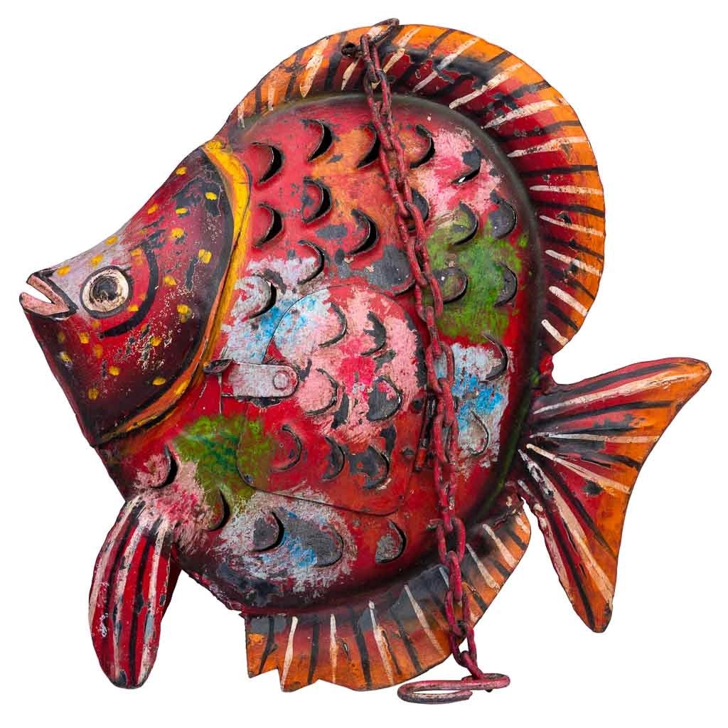 Portacandele pesce rosso in metallo invecchiato 30x9x30