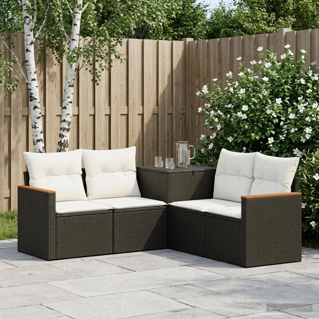 Set di divani 5 pz Nero e Bianco Crema 3447932
