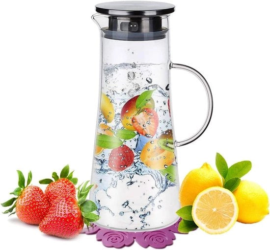 Karaf in vetro di borosilicato di alta qualità, 1,5 litri, prodotto a mano, bicchiere in vetro per bevande calde, bevande fredde, frutta, arancia, limone