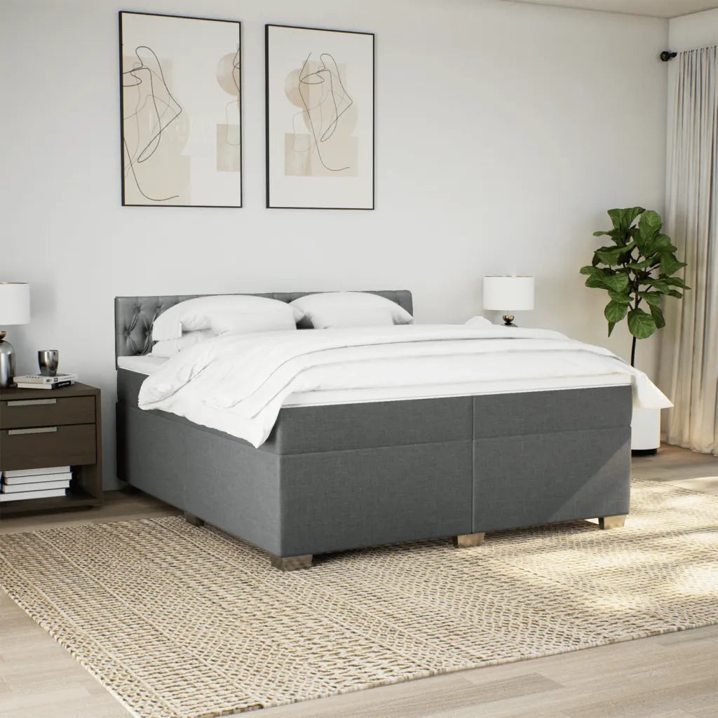 Giroletto a Molle con Materasso Grigio Scuro 200x200 cm Tessuto