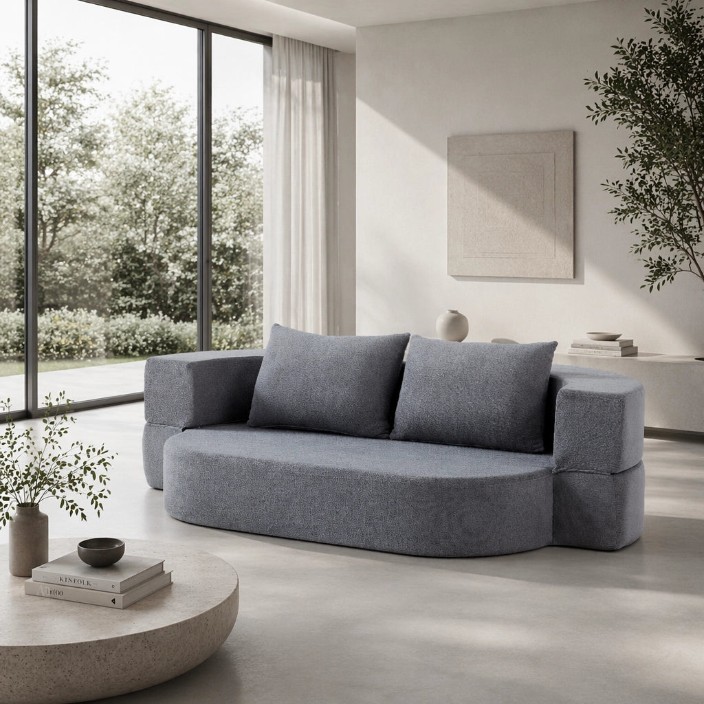 DIVANO LETTO PIEGHEVOLE 131 cm Grigio Chiaro in flanella con coperta