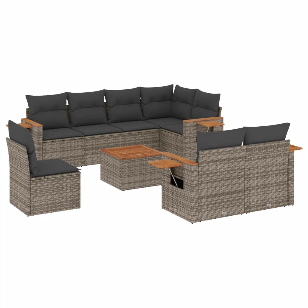 Set Divano da Giardino 9 pz con Cuscini Grigio in Polyrattan 3259414
