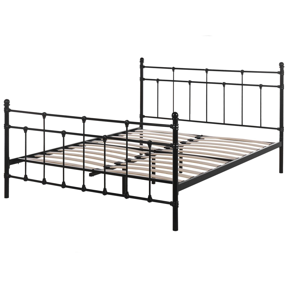 Letto Nero matrimoniale 140 x 200 cm poggiatesta in metallo poggiapiedi