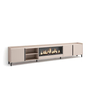 Mobile TV Soggiorno, 315x61x35 cm, Per TV fino a 80", Camino elettrico XXL, Design industriale, Beige