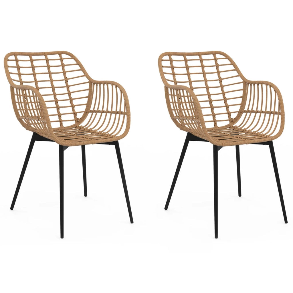 IDMarket - Set di 2 sedie da pranzo SUMMER in rattan con gambe in metallo nero