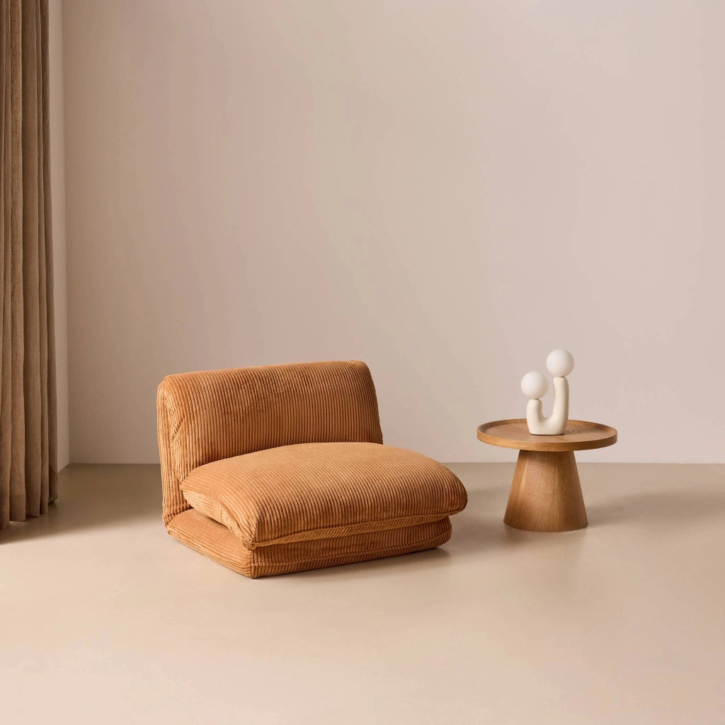 Poltrona letto convertibile velluto a coste grosse coste, camel