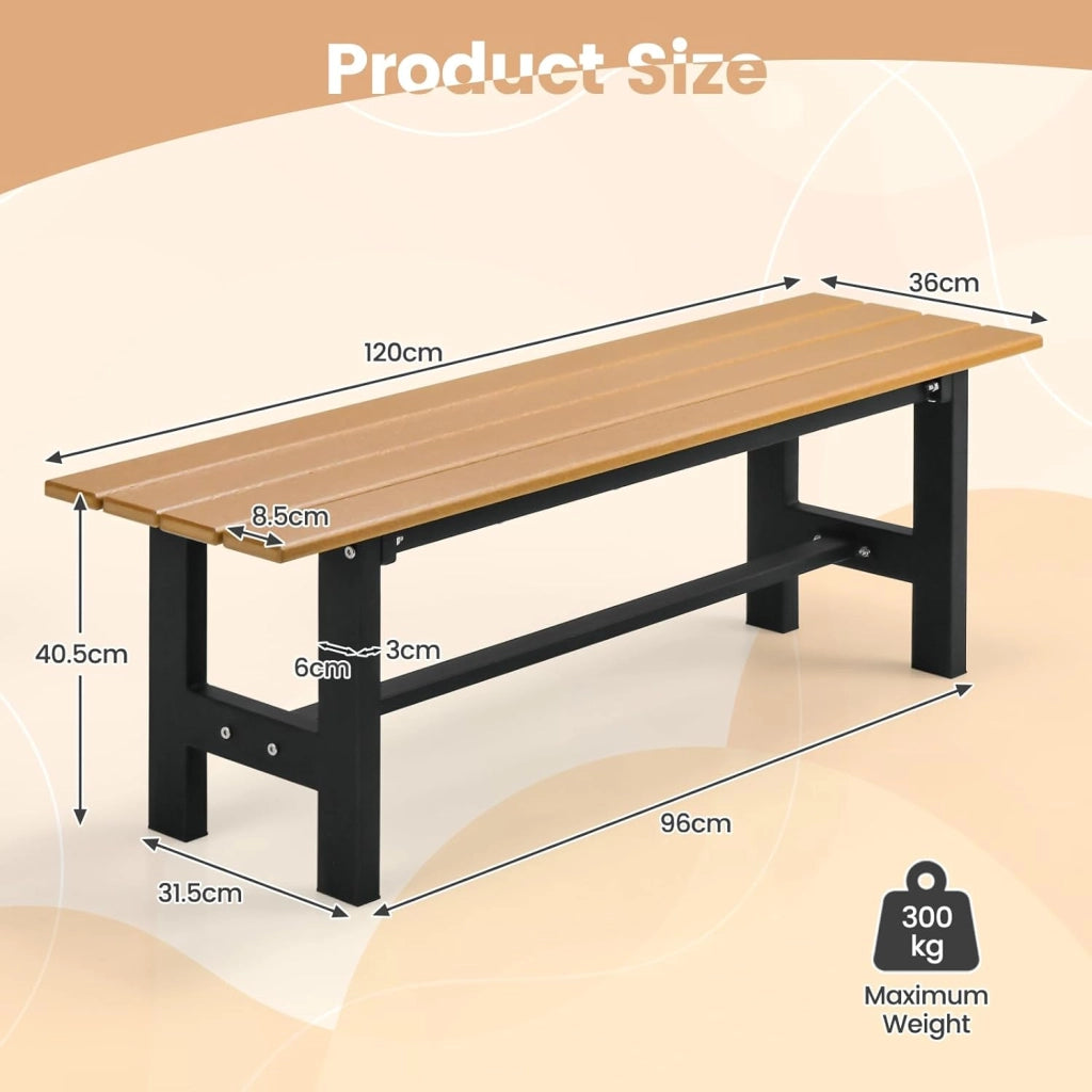 Panchina da Giardino con Sedile a Doghe, Telaio in Metallo e Verniciato a Polvere, Panca a 2 Posti da Giardino per Parco e Esterno, 120x34,5x40 cm (Marrone)