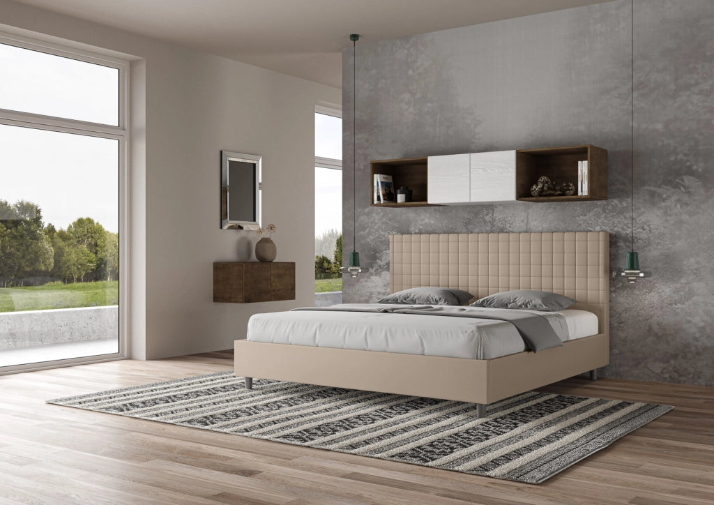 BS COM Letto con rete imbottito 180x210 similpelle tortora