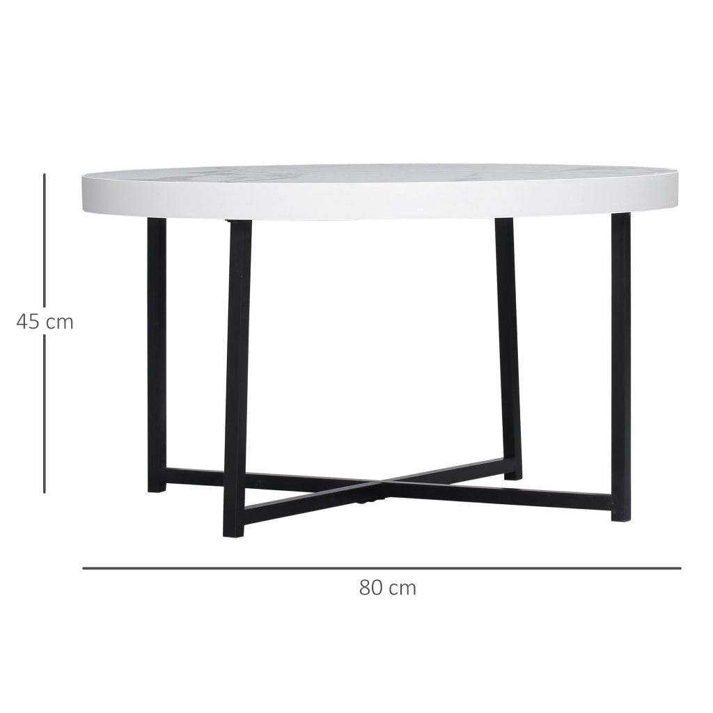 Tavolino da caff¨¨ rotondo ¨C Xylo ¨C effetto marmo bianco metallo 80x80x45 cm