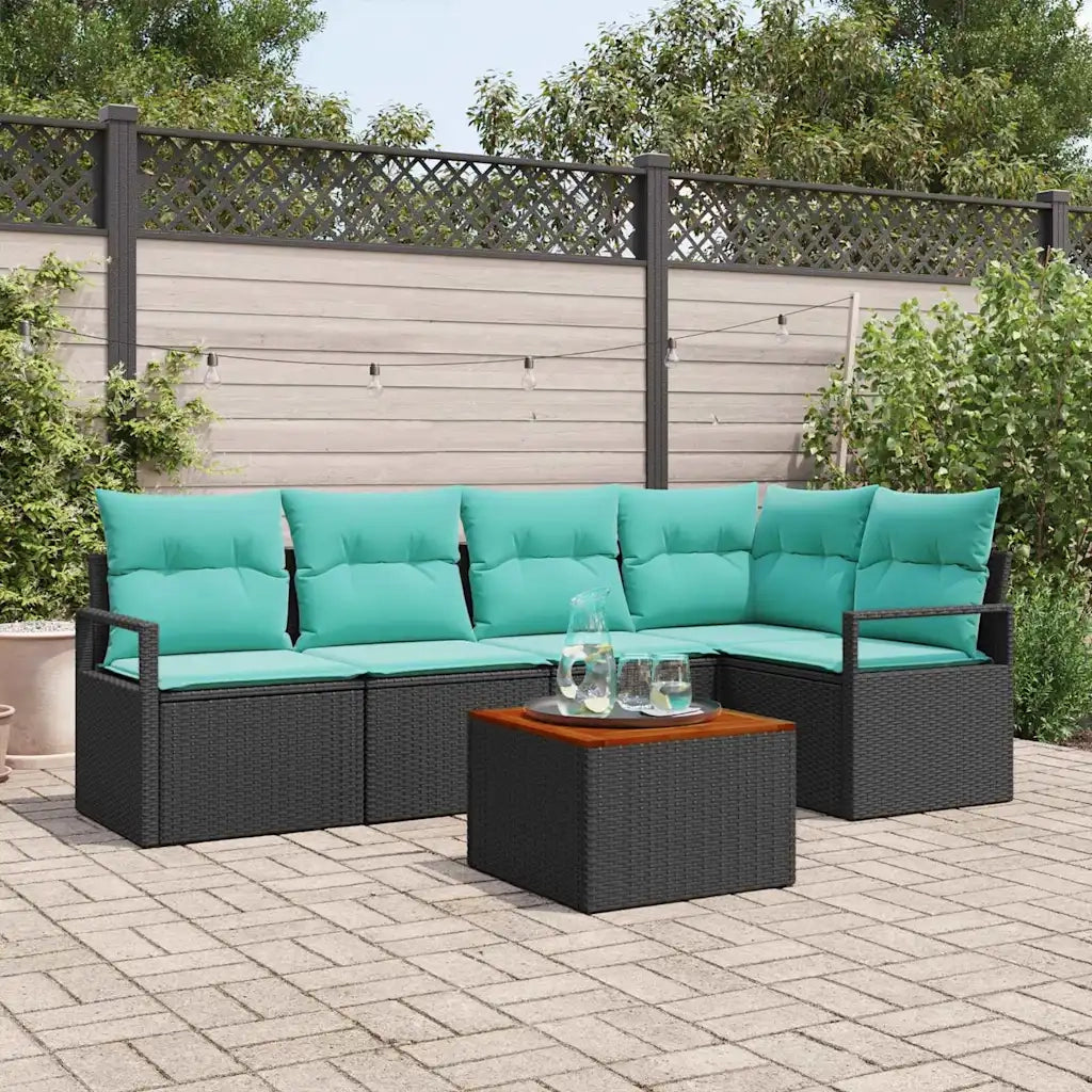 Set Divano da Giardino con cuscino 6 pcs Nero polyrattan