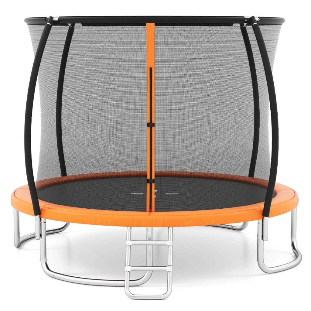 Trampolino da esterno 305 cm con rete di sicurezza e scala, Trampolino ricreativo pesante per bambini e adulti Arancione-Trampolini