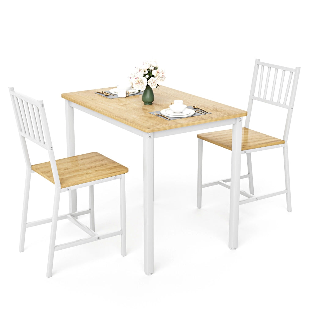 TAVOLO da pranzo Set 3 pezzi 90x60x75,5 cm Naturale/Bianco in truciolato e acciaio