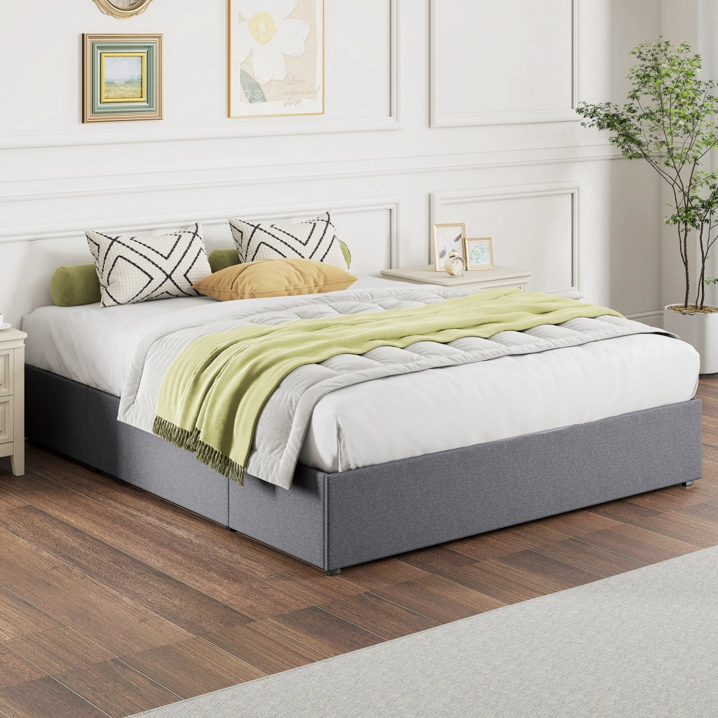 Letto Matrimoniale Contenitore in Legno con Doghe e Cassetti ¨C Zephmum ¨C Grigio 165x193x30 cm