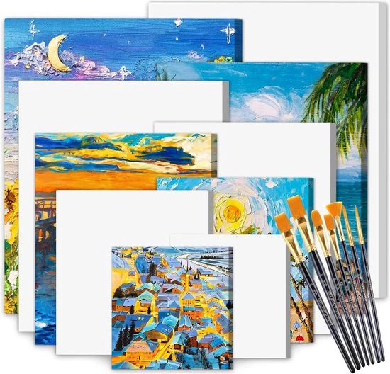 Schede da pittura a tela - pacchetto da 10 - tela bianca 100% cotone - per dipinti ad acrilico e olio tela grande