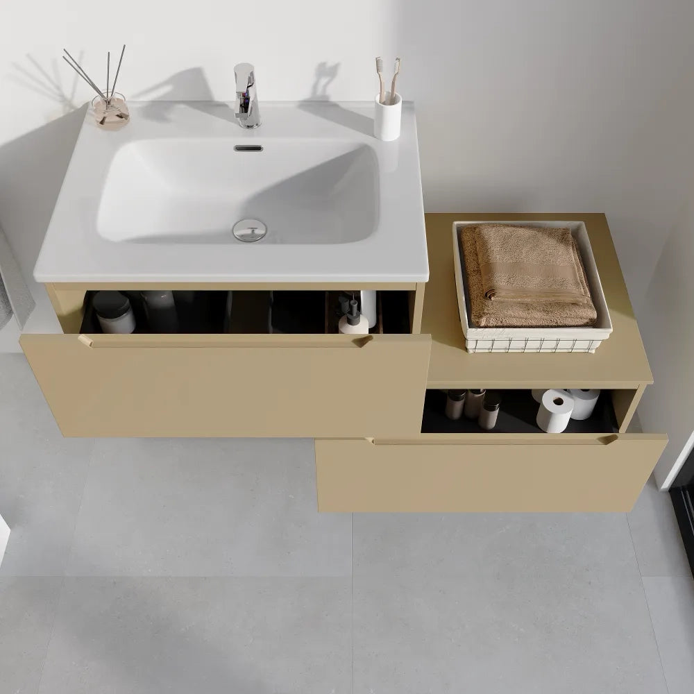 Mobile bagno sospeso modulare 70 cm sabbia opaco due cassetti con lavabo | Bako