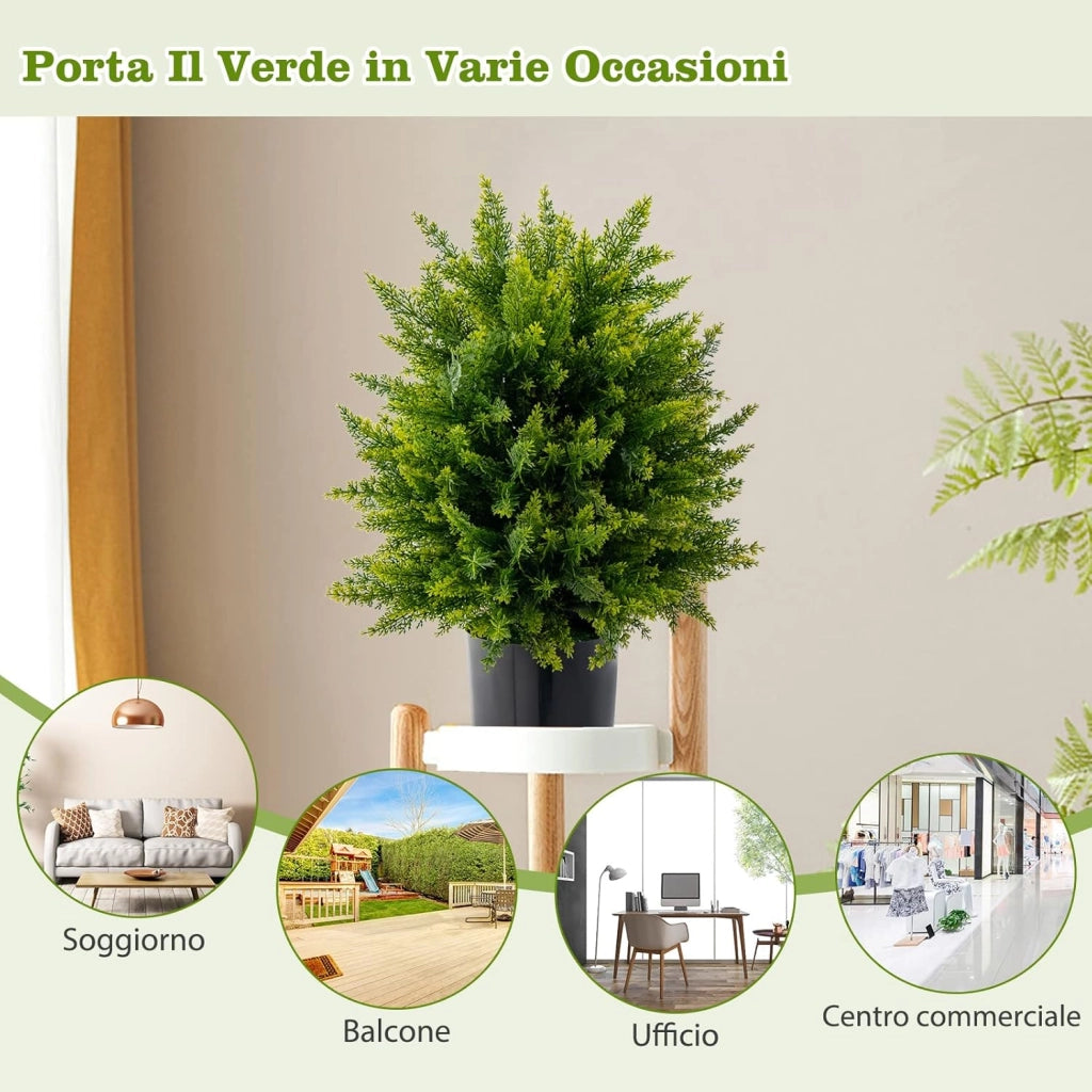 Pianta Finta 54 cm, Cedro Artificiale Resistente ai Raggi UV con Vaso Riempito di Cemento e Foglie Lussureggianti, Alberi Artificiali da Esterno e Interno