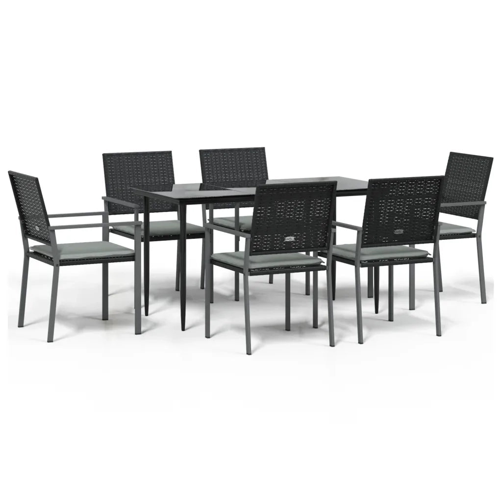 Set Pranzo da Giardino 7 pz con Cuscini in Polyrattan e Acciaiocod mxl 77218