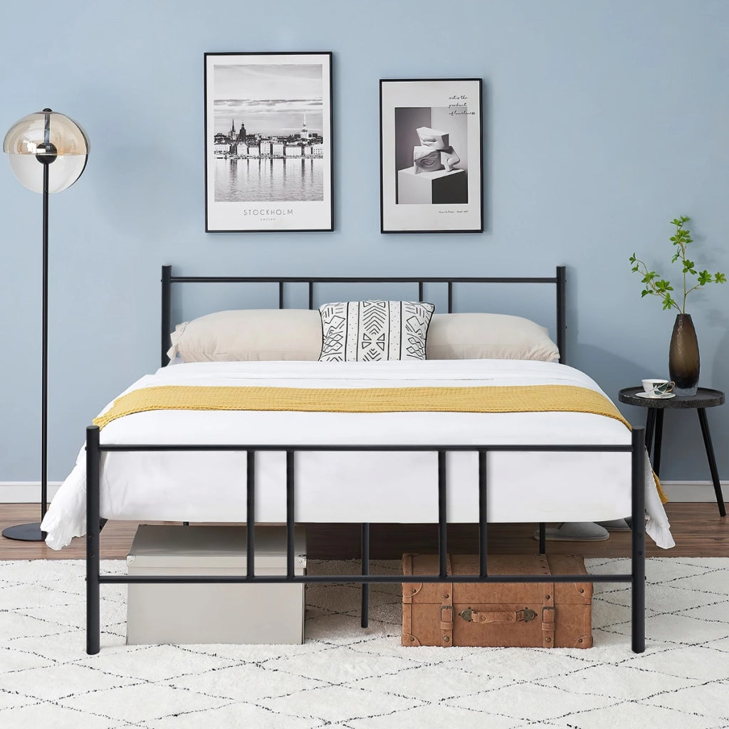 Struttura letto a piattaforma moderna con testiera pediera doghe in acciaio, Struttura letto silenziosa 160x200cm-Letti e strutture
