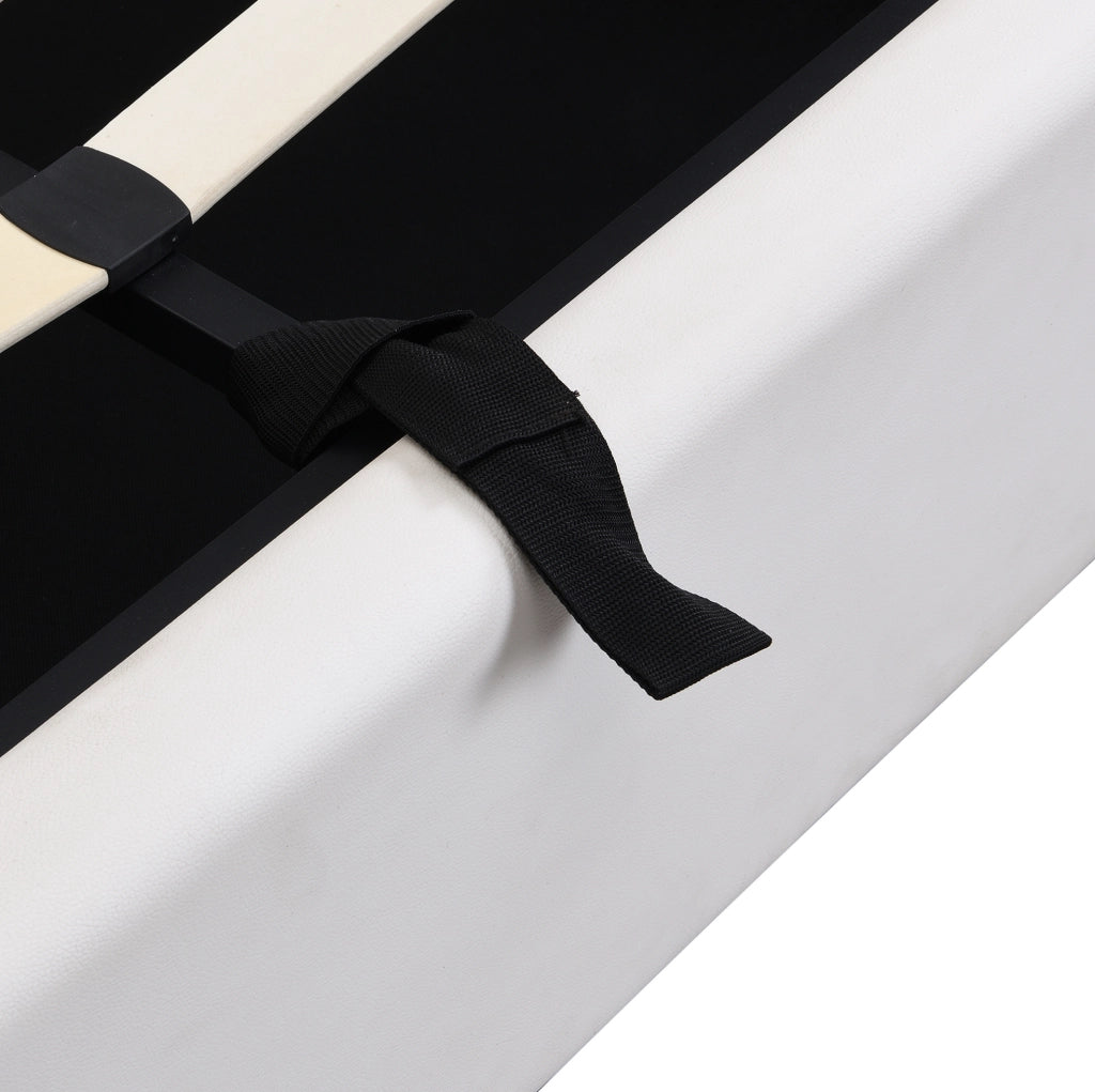 Letto imbottito 140x190 cm con USB; LED; rete a doghe; vano contenitore; PU bianco