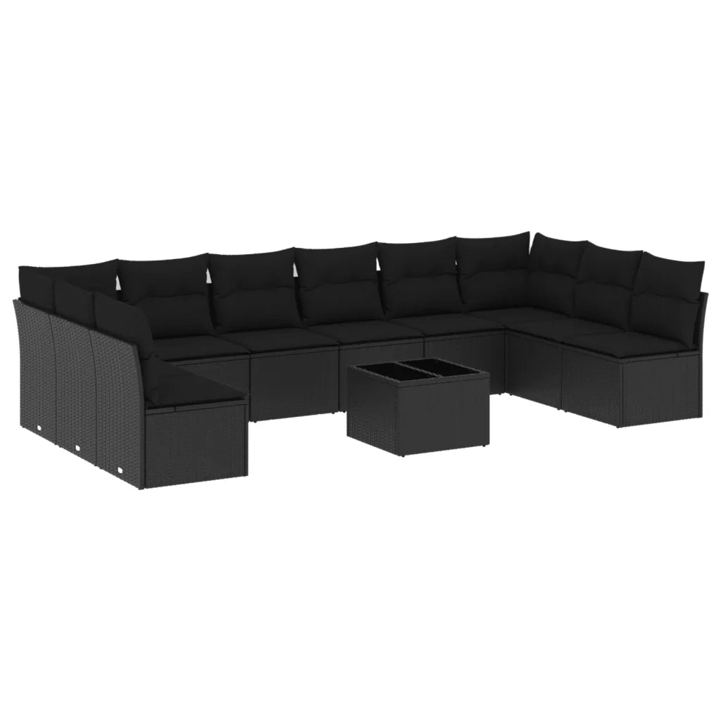 Set Divani da Giardino 11 pz con Cuscini in Polyrattan Nero 3249934