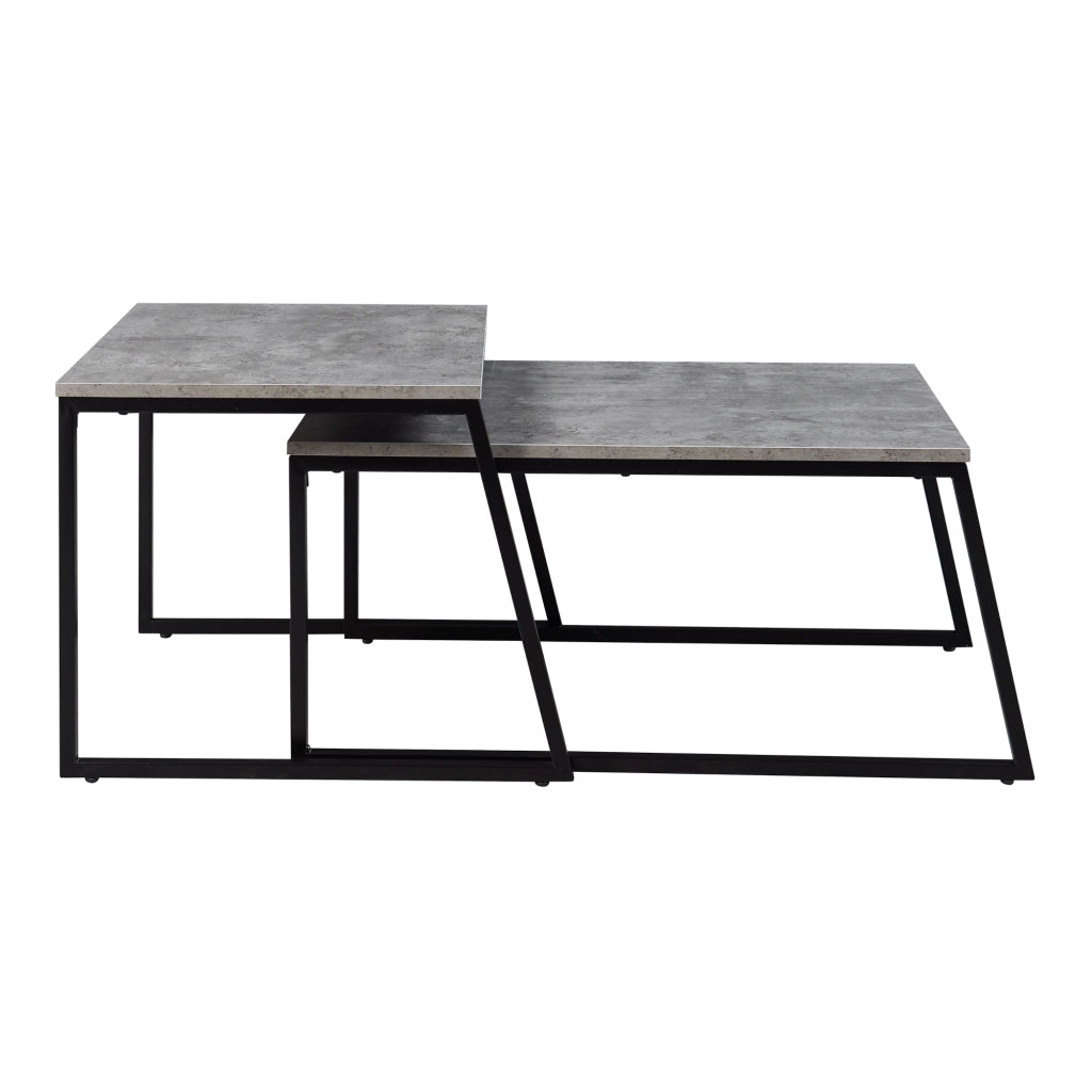 Set Hyllestad 2 Tavolini Sovrapponibili - Effetto Cemento / Nero [en.casa]