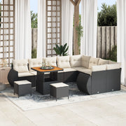 Set Divano da Giardino da 12 Pezzi con Cuscini Rattan Nero Polyrattan Acacia