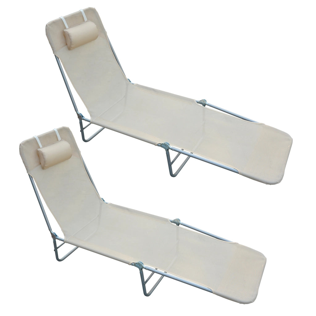 Set 2 Lettini Prendisole Pieghevoli con Schienale Reclinabile ¨C Xylo ¨C Metallo Tessuto Rete Beige