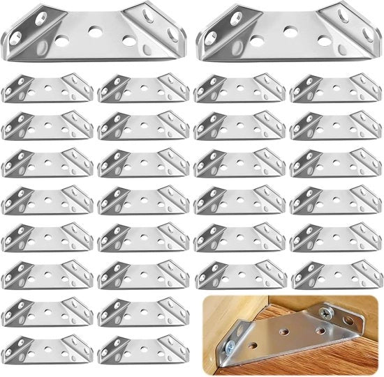 30 supporti a forma di triangolo - acciaio inossidabile - viti a molla per angoli - congiuntori universali per angoli - congiuntori per mobili - rinforzi