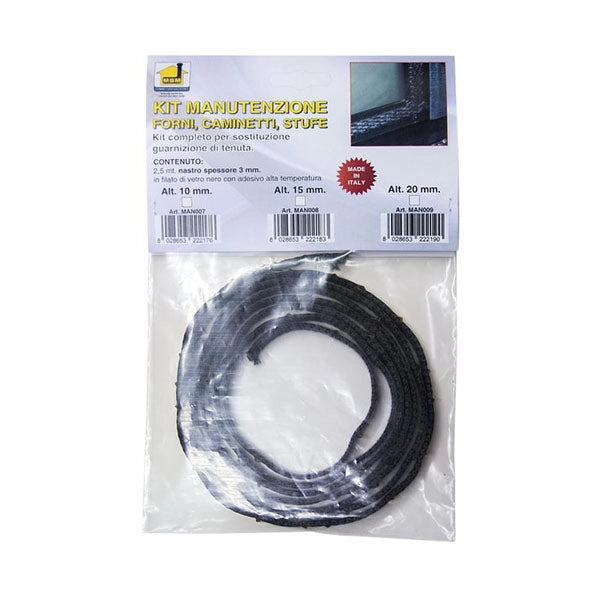 Kit guarnizione vetro stufa pellet camino 20 x 3 mm 2,5 mt. nastro   adesivo