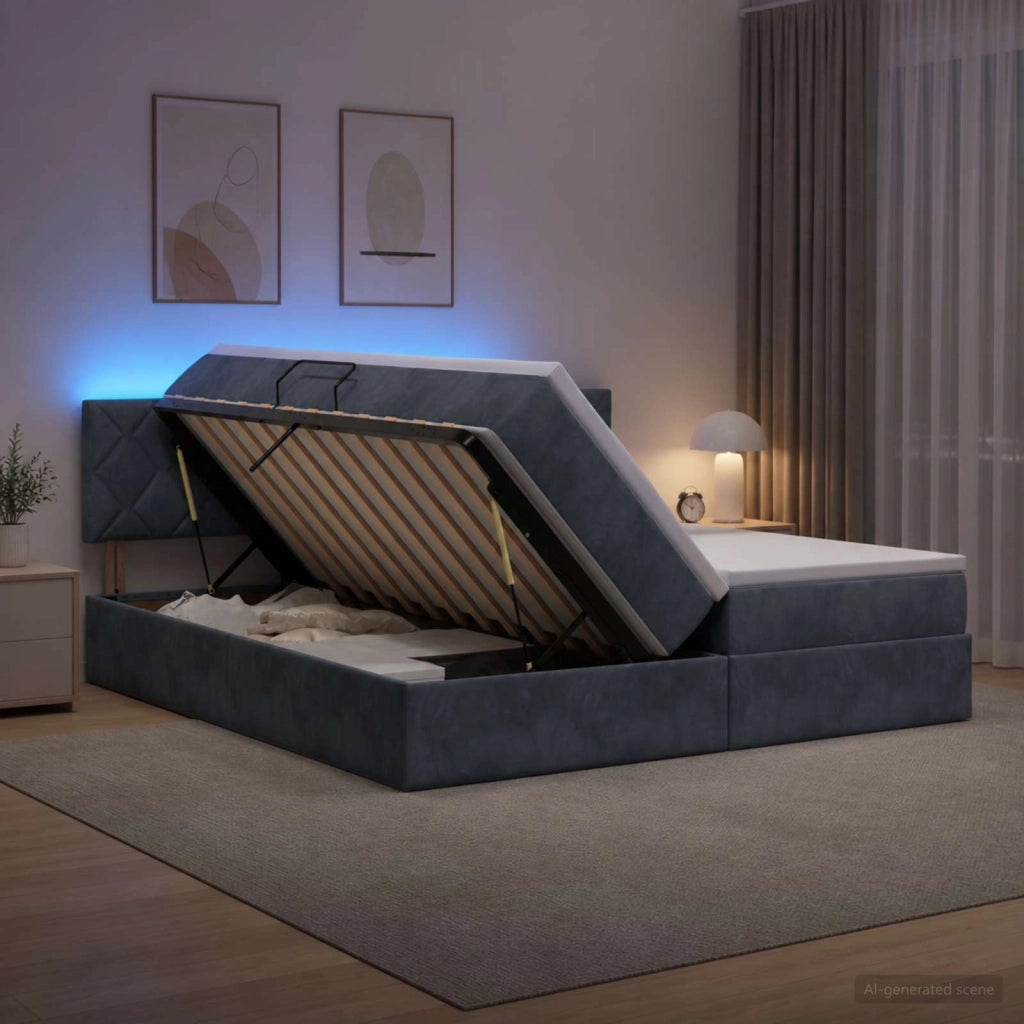 Letto con contenitore LED e materasso Grigio Scuro 200 x 200 cm 3459403