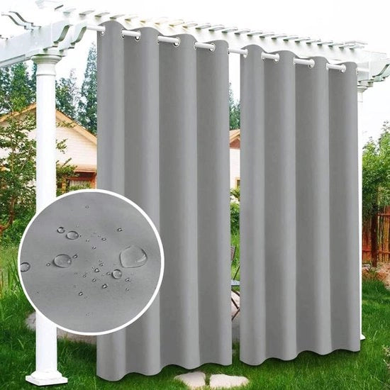 Boutoniere Premium - Buitengordijnen con Oculi - Colorazione Lichtgrijs - Zonwering per Terrazza e Pergola - Isolamento Termico - Privacy - 4 Paneli