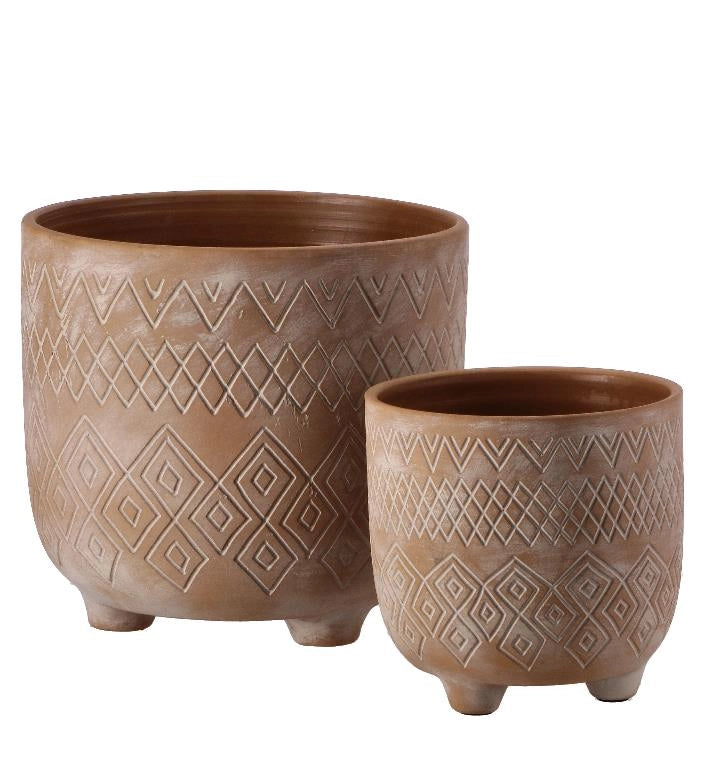 Set 2 Vasi Decorativi in Ceramica Cachepot Caspò Iringa Beige 20 + 30 cm