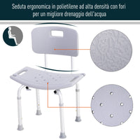 Sedia per Doccia Regolabile in Altezza in Alluminio e Plastica Argento e Grigio