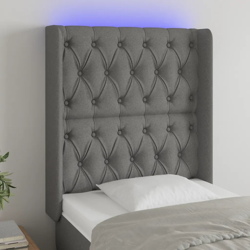 Testiera a LED-Testata con LED Grigio Scuro 83x16x118/128 cm in Tessuto 734176