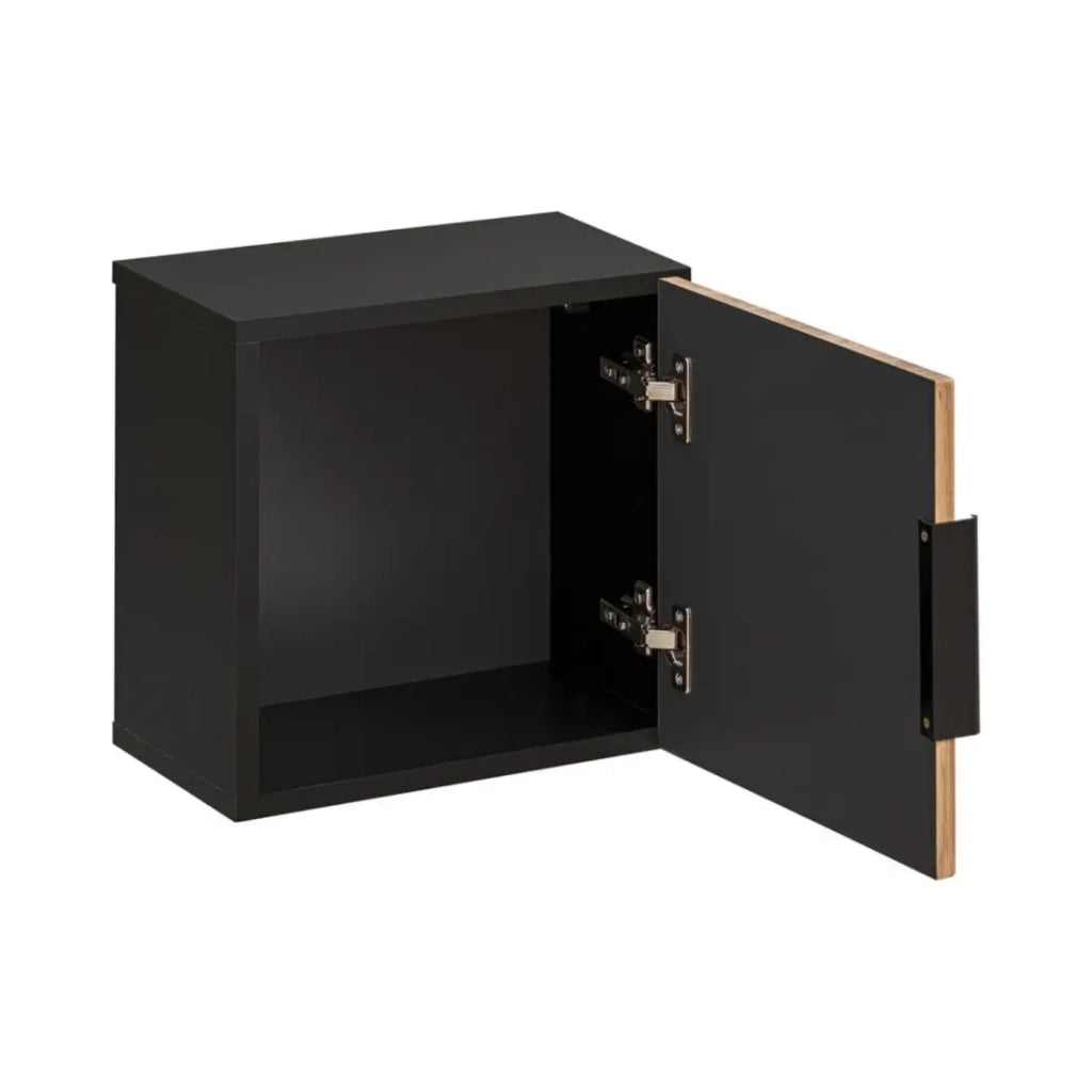 Cassettiera da muro KINOKO – 1 anta – Finitura doghe in legno naturale e nero – L35 × P22 × H35 cm – Da appendere