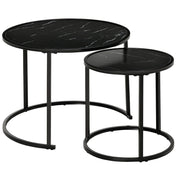 Set 2 Tavolini Nido Rotondi Apilabili ¨C Zephmum ¨C Effetto Marmo Nero ?60x46/?40x40