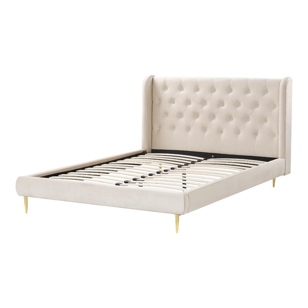 Letto matrimoniale velluto beige 140 x 200 cm design moderno contemporaneo