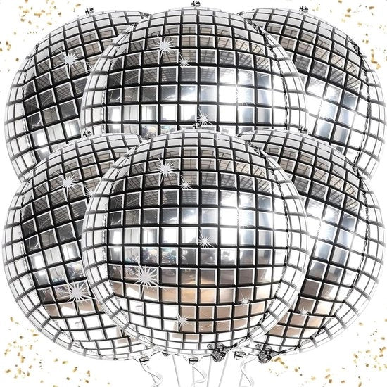 Decorazioni di Festa Disco Ballo di Gassata 6 pezzi - Folie Decorativa per Capodanno - 55 cm 4D - Argento - Capodanno Festa di Compleanno Carnevale Anni 70 80 90