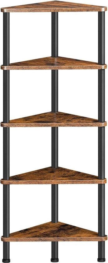 Libreria a 5 livelli per angolo - Pannello angolare con telaio metallico - Display standard per piante fiori angolo libreria - Piccoli spazi camera da letto soggiorno - Stile rustico marrone