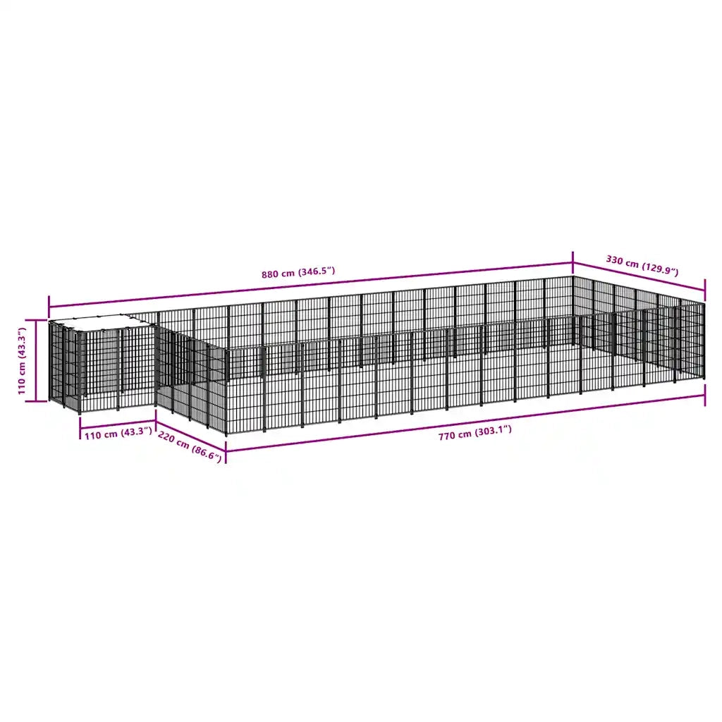 Gabbia per Cani Nera 26,62 mÂ² in Acciaio