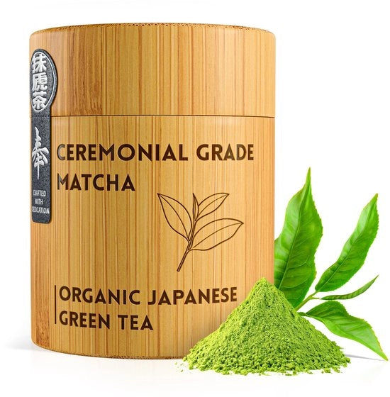 Matcha in Polvere Cerimoniale di Qualità - Scatola di Bambù (40g) - Sapore Intenso/Romano - Boost di Energie - Chiusura Ermetica - Sostenibile - Tè Verde