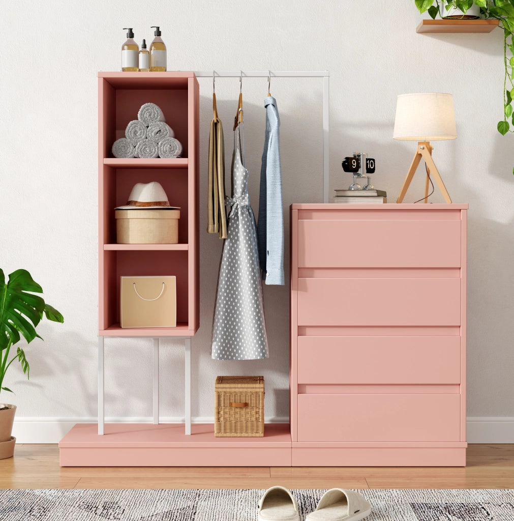 Mobile contenitore con cassetti e ripiani, rosa e bianco, H135 x L100 x P40 cm