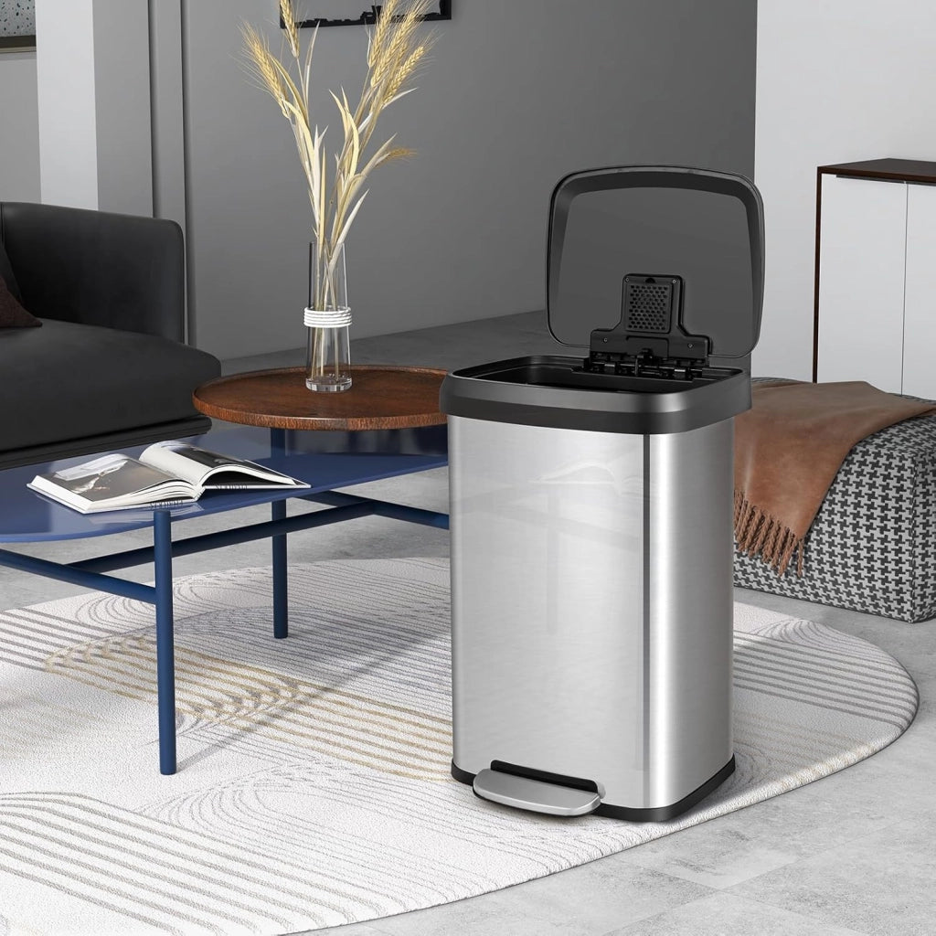 Bidone per Pattumiera da 50 L, Pattumiera da Cucina con Pedale, Coperchio e Scomparto Deodorante, Ideale per Casa Ufficio (50L, Argento)