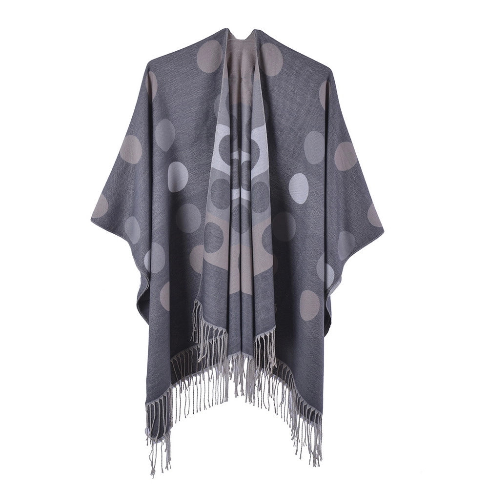 Mantella/scialle da donna autunnale in cashmere con nappe e spacco, stile coreano, graziosa sciarpa/mantella